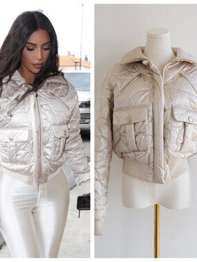 Chanel Coco Neige 2018 Iridescent Gold Camellia 18B Puffer Down Jacket